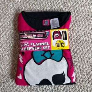 Monster High Girls 2-PC Flannel Sleepwear Set Pink Black Skullette Size 10/12